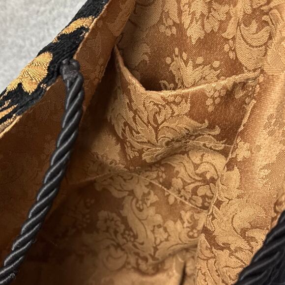 Velvet Tapestry Cameo Handbag Brooch Closure Vintage Black Gold Rare Mia Borsa - Picture 9 of 9